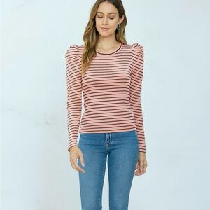 Maeve Anthropologie Classic Cotton Striped Ribbed Puff Sleeve Blouse Size Medium